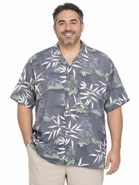 Danielle Men's Linen Blend Gray Hawaiian Island Aloha Button Front Shirt
